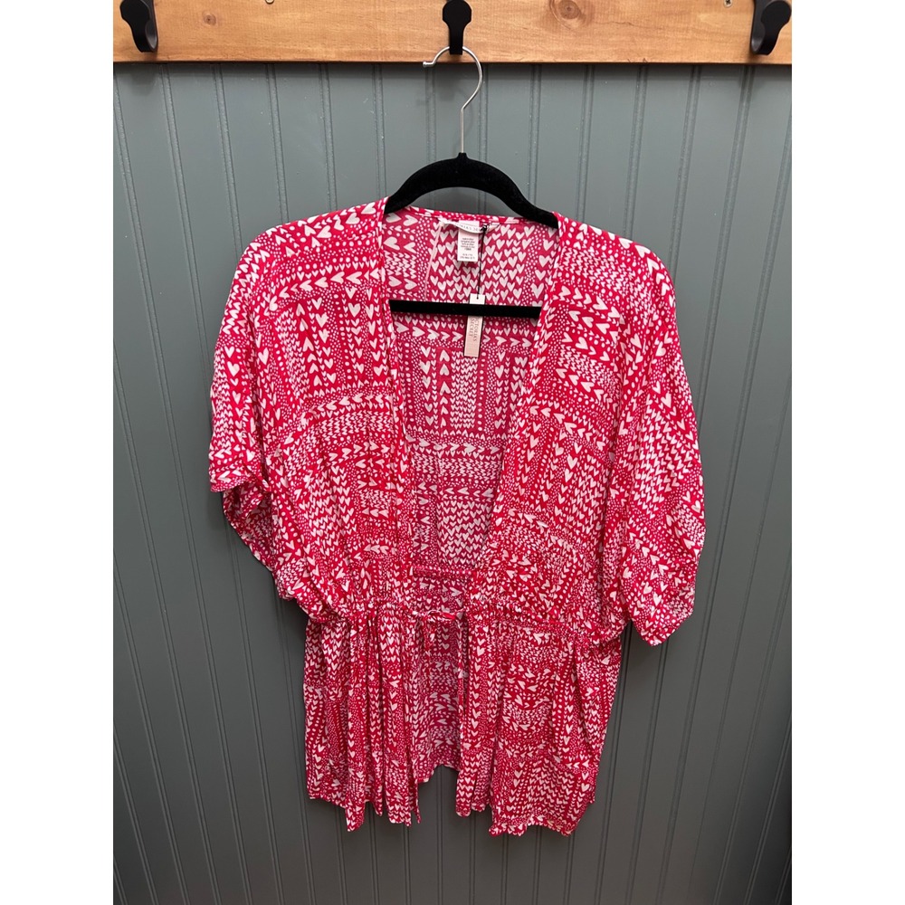 Victoria's Secret Red White Heart Print Kimono Robe Drawstring One Size NWT